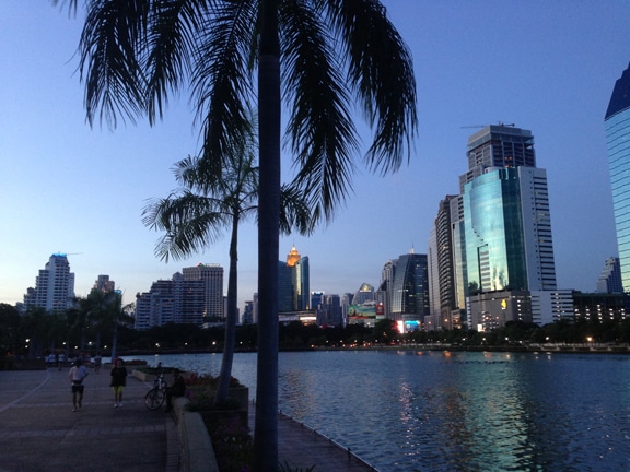 Night falls on Benjakiti Park
