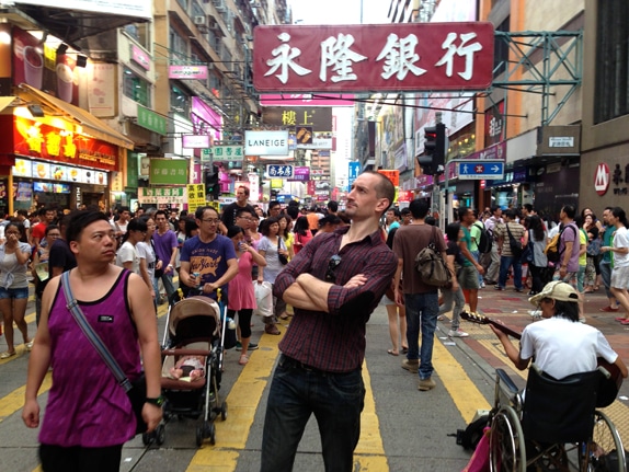 Clowning around at a street market in Hong Kong