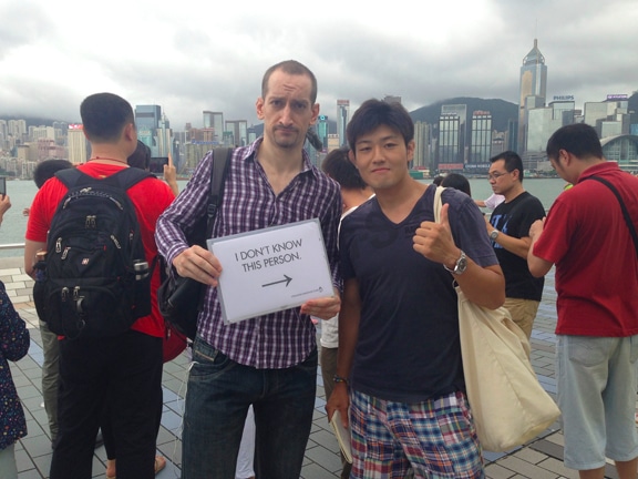 Making friends on the Avenue of Stars in Hong Kong