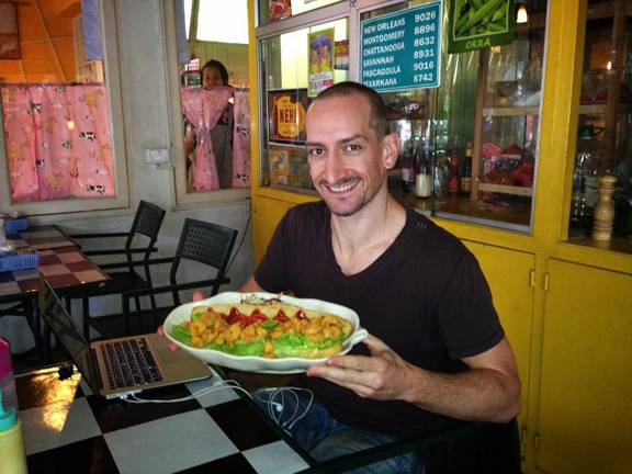 Memories of New Orleans: Eating a po-boy in Chiang Mai.