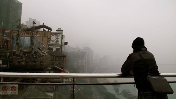 Riverside in Chongqing, city of ever-grey skies. (And yes, that's a pirate ship.)