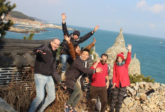 Visiting the temple on the rocks in Busan with some new friends