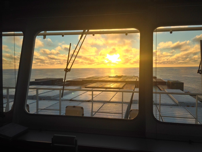 Mid-Pacific sunrise as seen from the bridge