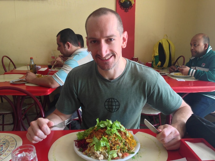 Feasting at a sem balanca restaurant in Belo Horizonte. $4 USD for all that!