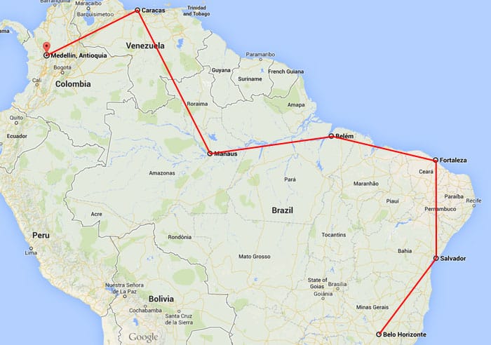 A possible route overland from Brazil to Colombia