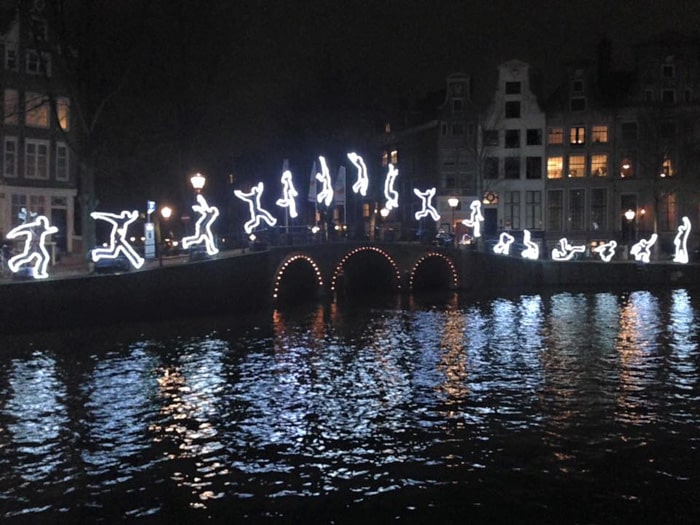 Parkour! Part of the Amsterdam Light Festival.
