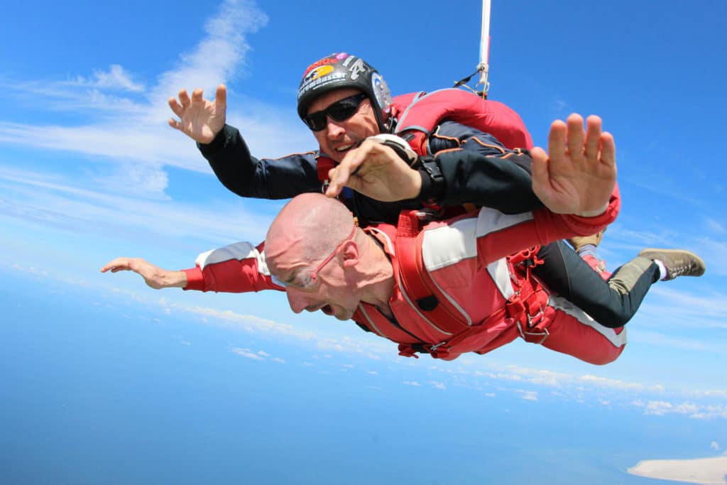 Falling from the sky.