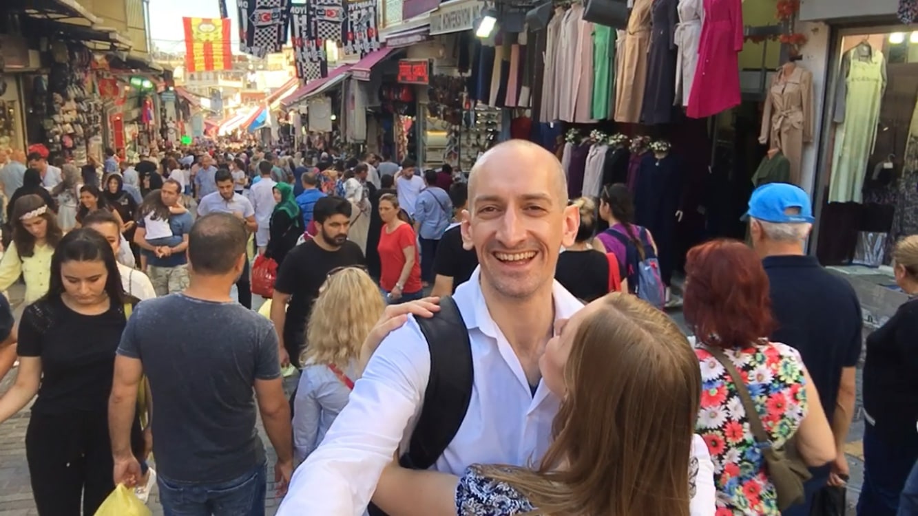 Busy street market in Istanbul