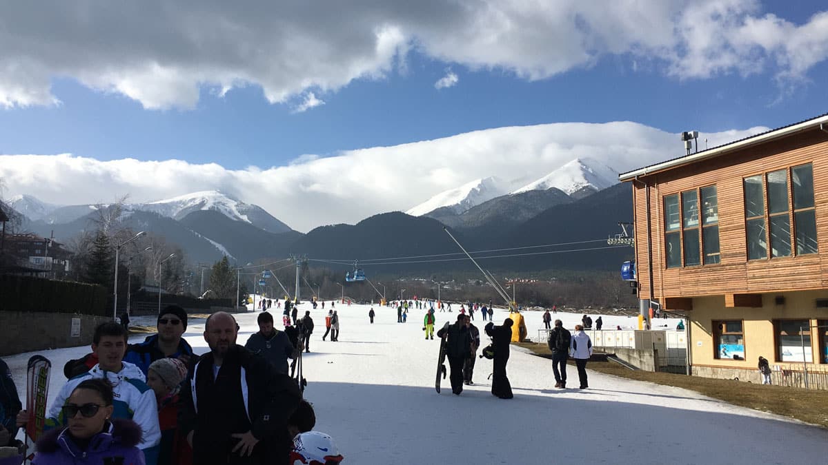 The start of another snowboarding day in Bansko, Bulgaria.