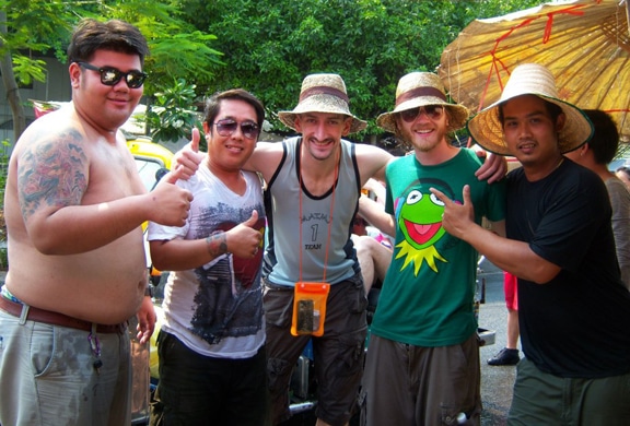 Hanging with Travis Garner (TechnoYogi.com) and some new friends at Songkran in Chiang Mai.