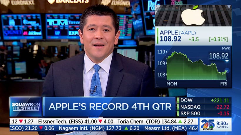 A television tuned to a CNBC news broadcast